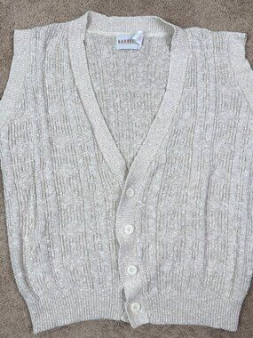 Vintage Sweater Vest Mens L Ivory Button Up Aztec Knit Preppy Grandpa Old Money